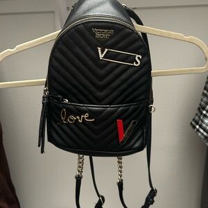Victoria's Secret Black Chevron Backpack with Gold Accents